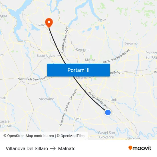 Villanova Del Sillaro to Malnate map