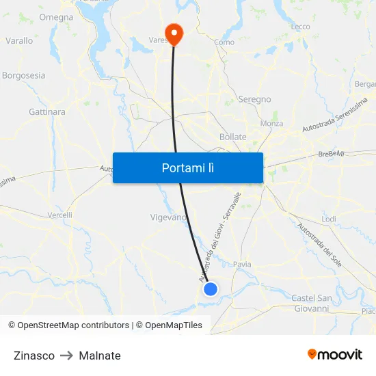 Zinasco to Malnate map