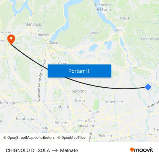 CHIGNOLO D' ISOLA to Malnate map