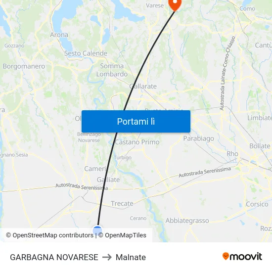 GARBAGNA NOVARESE to Malnate map