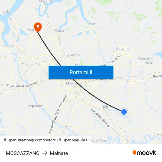 MOSCAZZANO to Malnate map