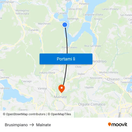 Brusimpiano to Malnate map