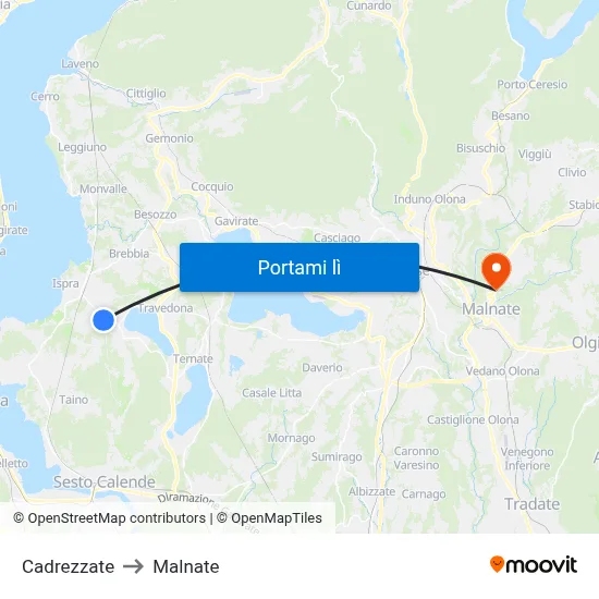 Cadrezzate to Malnate map