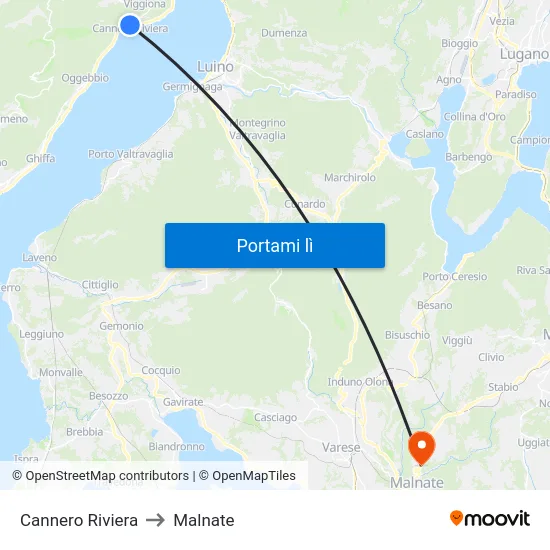 Cannero Riviera to Malnate map