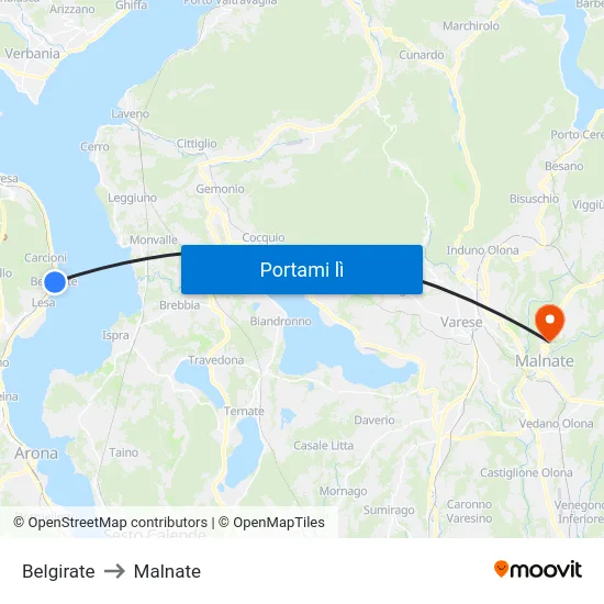 Belgirate to Malnate map