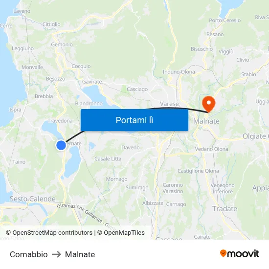 Comabbio to Malnate map
