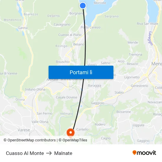 Cuasso Al Monte to Malnate map