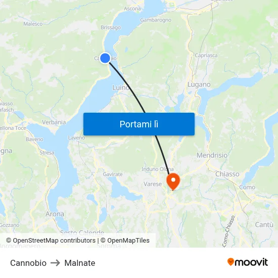 Cannobio to Malnate map