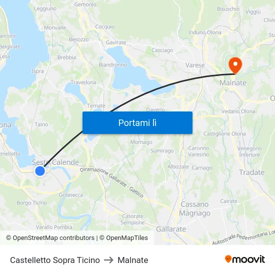 Castelletto Sopra Ticino to Malnate map