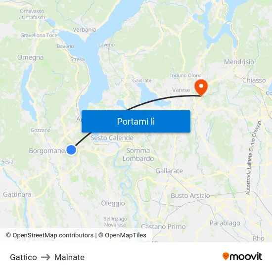 Gattico to Malnate map