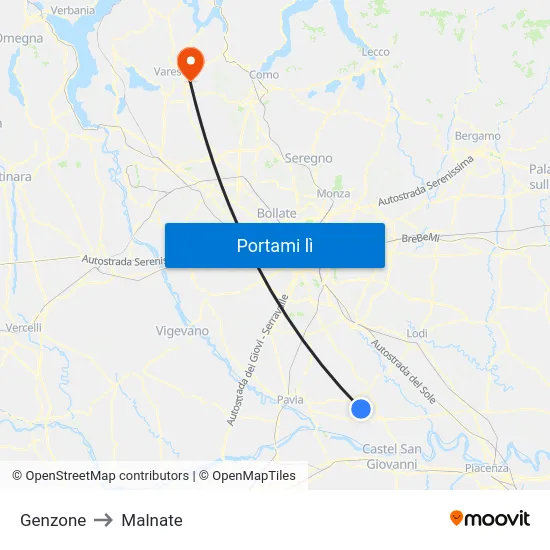 Genzone to Malnate map