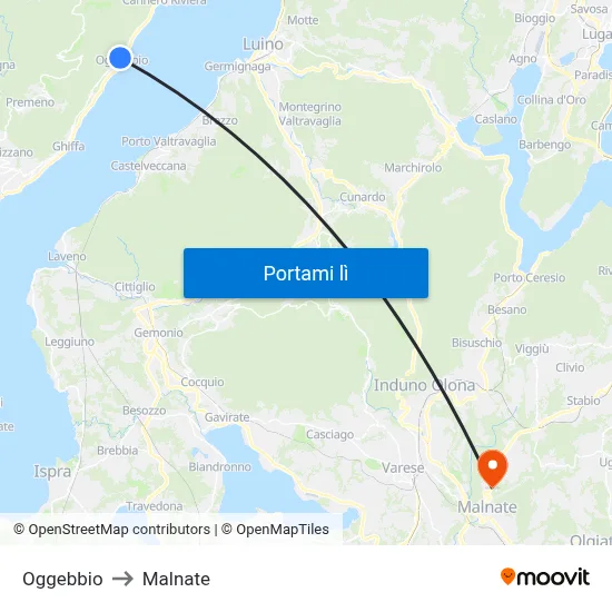 Oggebbio to Malnate map