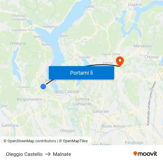 Oleggio Castello to Malnate map