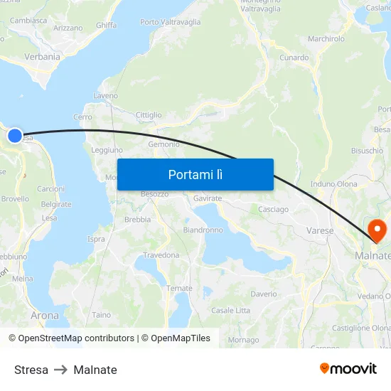 Stresa to Malnate map
