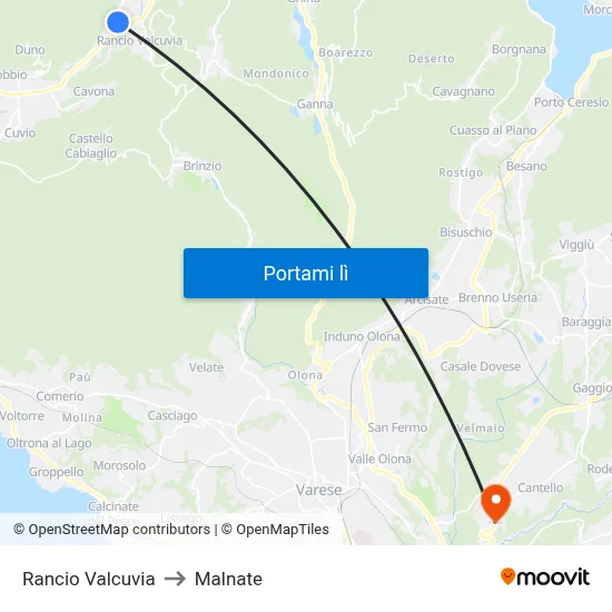 Rancio Valcuvia to Malnate map