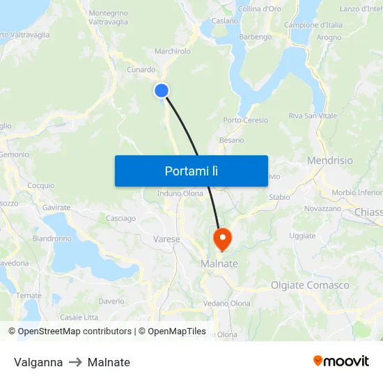 Valganna to Malnate map
