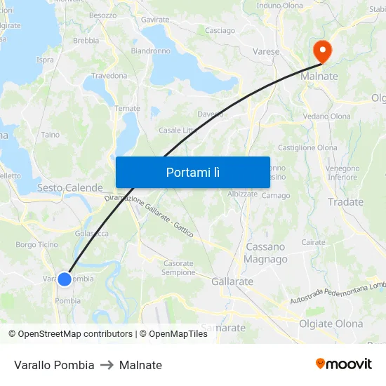 Varallo Pombia to Malnate map