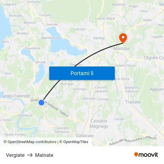 Vergiate to Malnate map