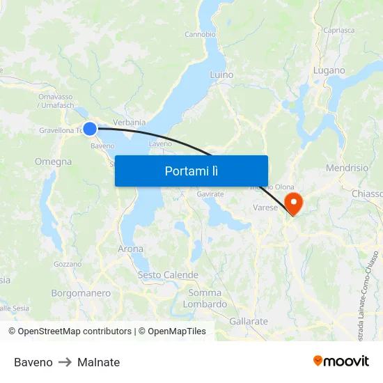 Baveno to Malnate map