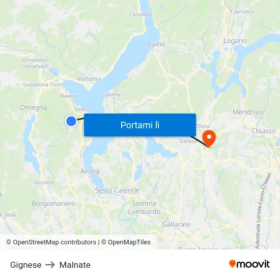 Gignese to Malnate map