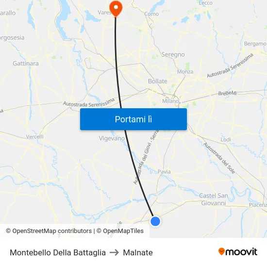 Montebello Della Battaglia to Malnate map