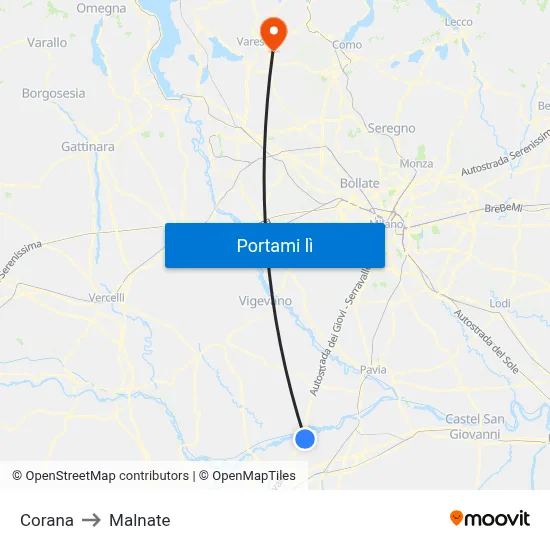 Corana to Malnate map