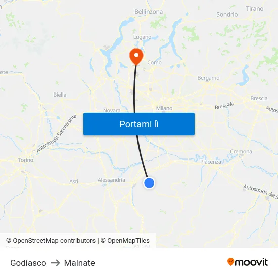 Godiasco to Malnate map