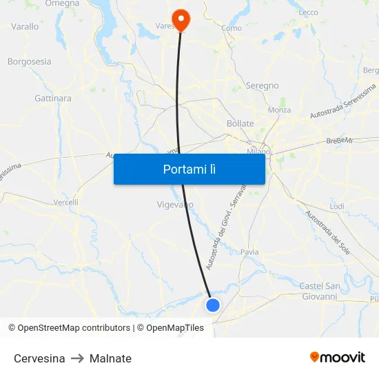 Cervesina to Malnate map