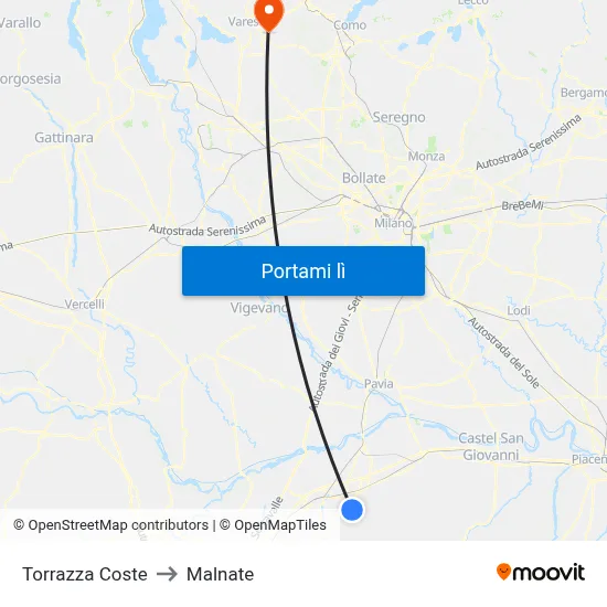 Torrazza Coste to Malnate map