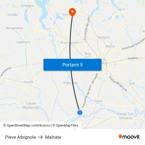 Pieve Albignola to Malnate map