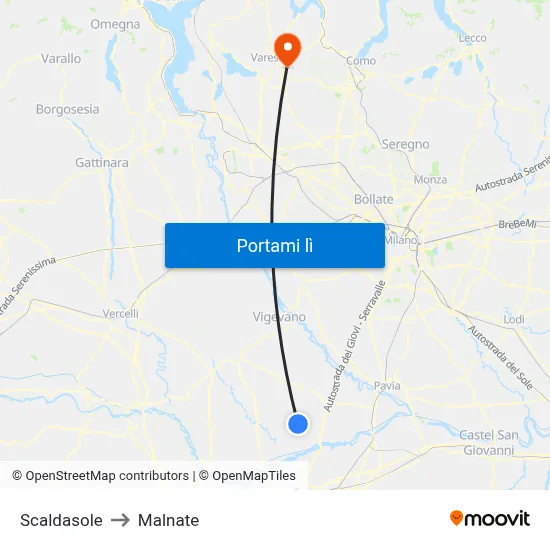 Scaldasole to Malnate map