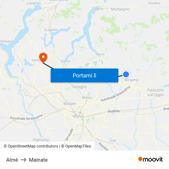 Almè to Malnate map