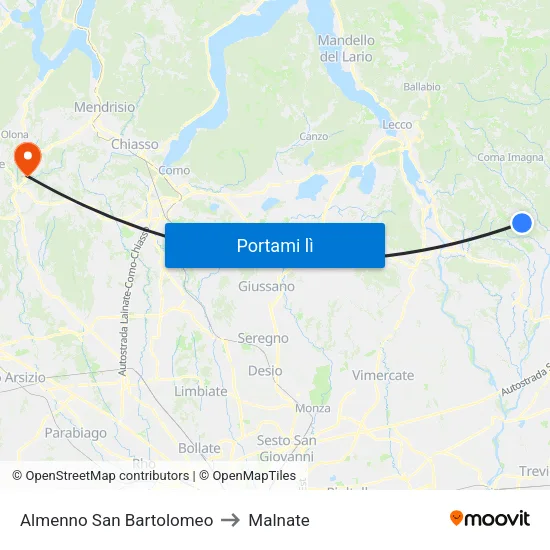 Almenno San Bartolomeo to Malnate map