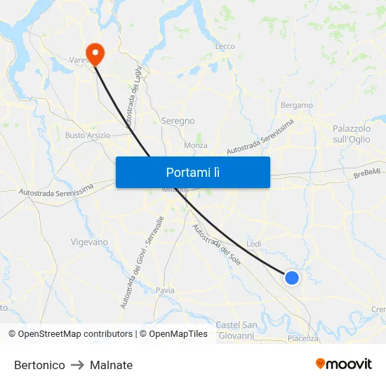 Bertonico to Malnate map