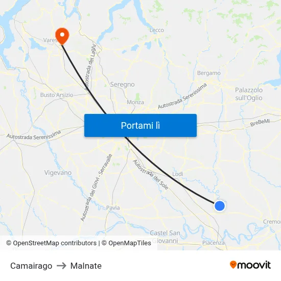 Camairago to Malnate map