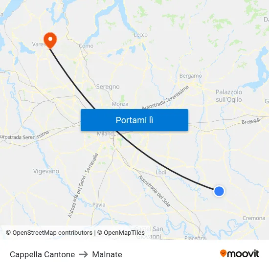 Cappella Cantone to Malnate map