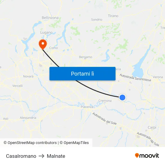 Casalromano to Malnate map