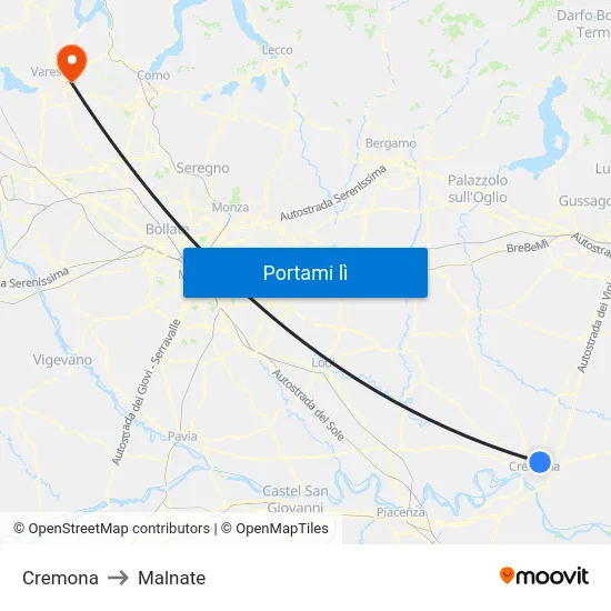 Cremona to Malnate map