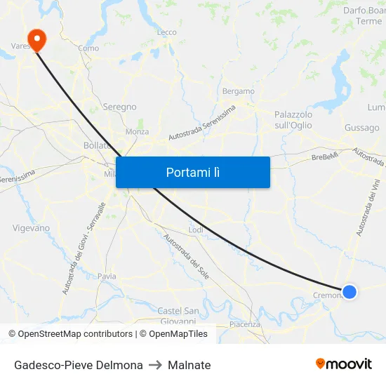Gadesco-Pieve Delmona to Malnate map