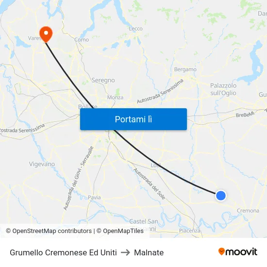 Grumello Cremonese Ed Uniti to Malnate map