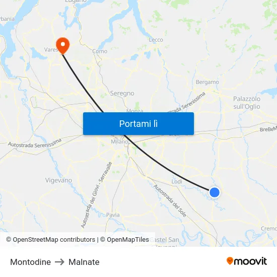 Montodine to Malnate map