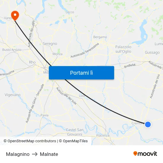 Malagnino to Malnate map