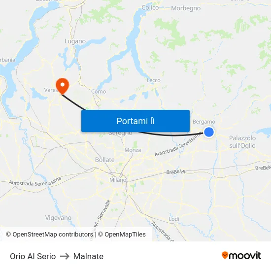 Orio Al Serio to Malnate map