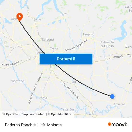 Paderno Ponchielli to Malnate map