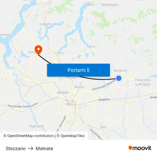 Stezzano to Malnate map