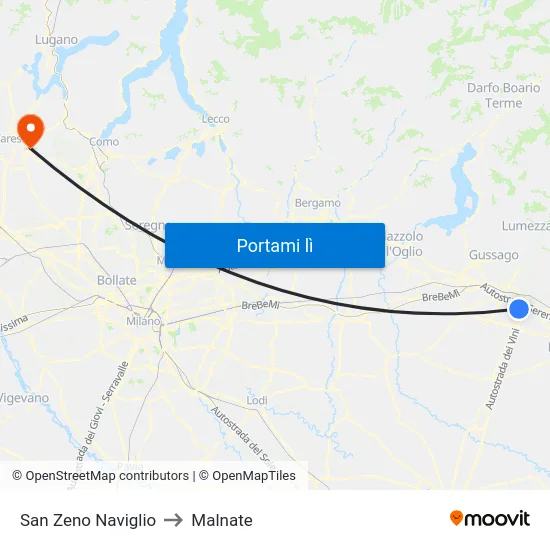 San Zeno Naviglio to Malnate map