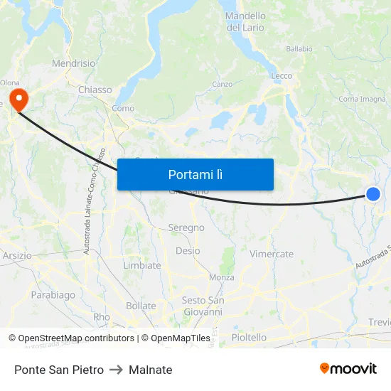 Ponte San Pietro to Malnate map