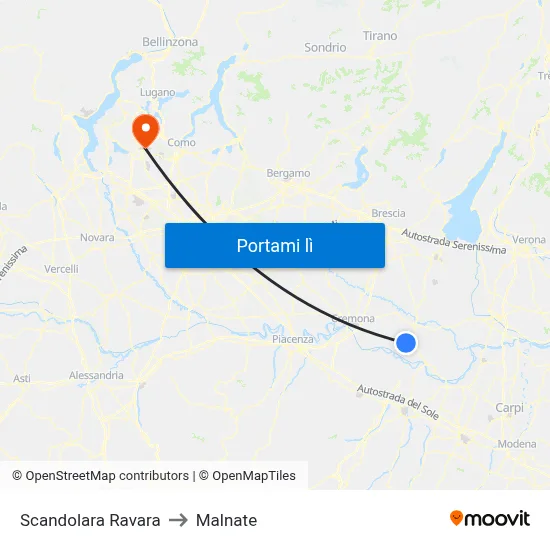 Scandolara Ravara to Malnate map