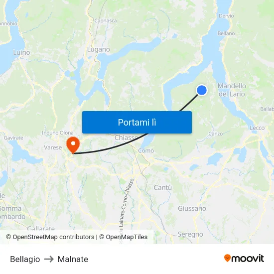 Bellagio to Malnate map