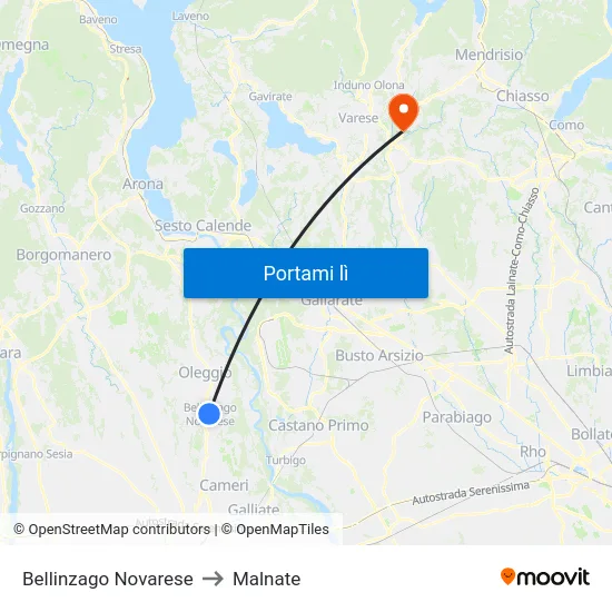 Bellinzago Novarese to Malnate map